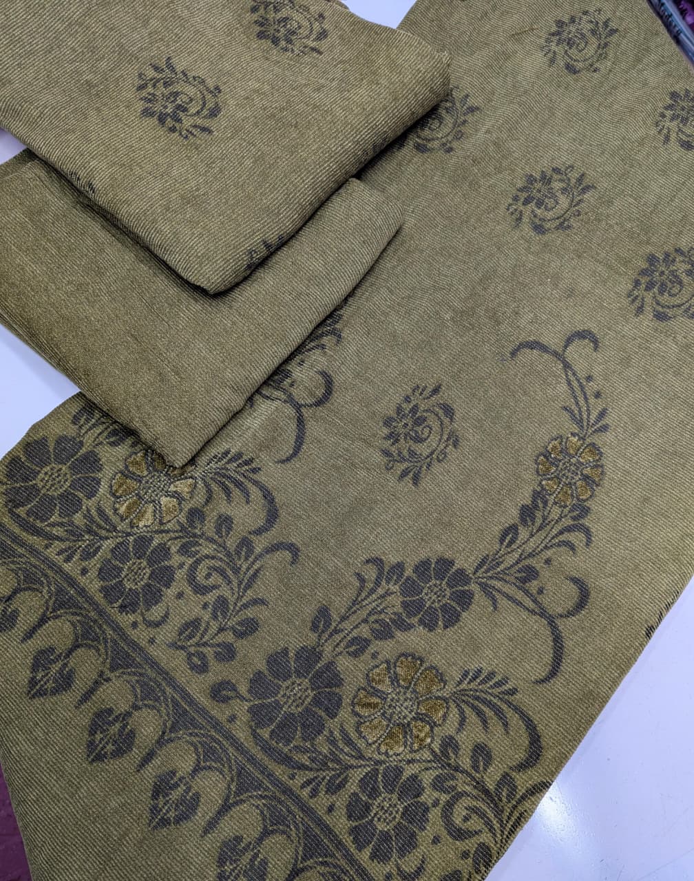 3-PC PEACH BANARSI SWEET LEATHER | 2026 PREMIUM COLLECTION [MUD GREEN]