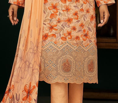 Luxurious Applique Boring Embroidery – Premium Lawn 3-Piece Summer Collection (AY08)
