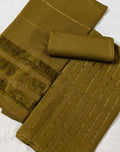 Three-piece Alpine Velvet Dhank Marina set by Hayadar Clothing in new Mahndi color from the exclusive winter collection.