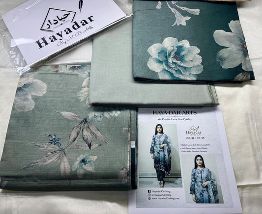 3-PC Premium Lawn | Rice Slub with Voil Dupatta 2026 – Sage Green