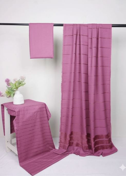 Pink Alpine Velvet Dhank from Hayadar Clothing's winter collection, featuring soft velvet fabric and traditional design.