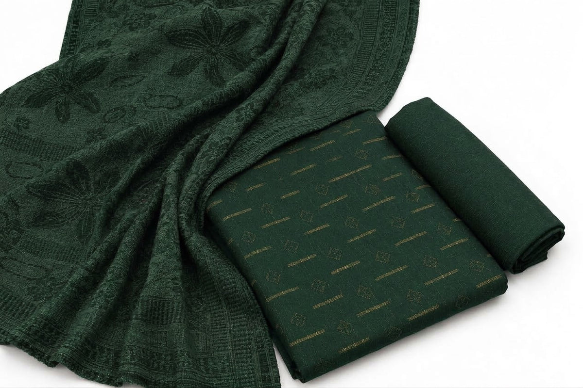 3-PC PEACH CHAMKI LUXE | EXPORT QUALITY WINTER [BOTTLE GREEN]