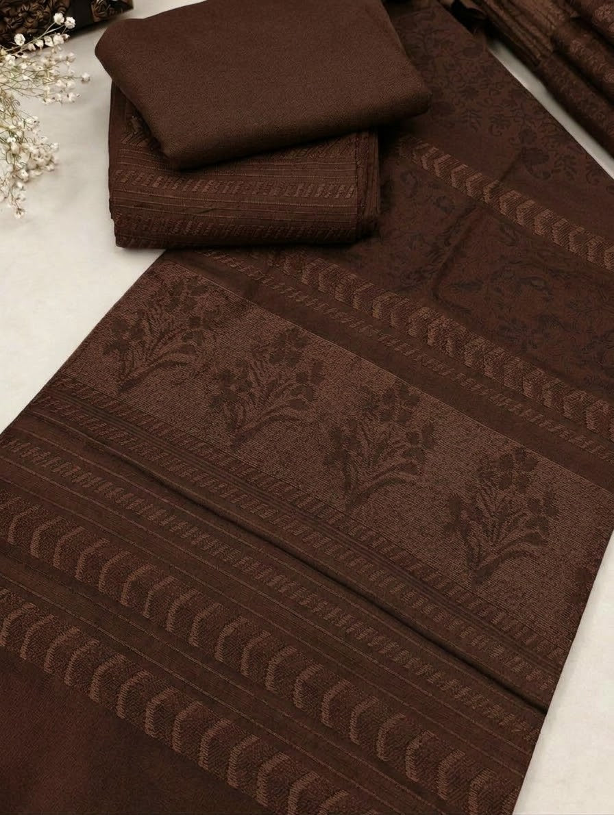 3-PC MOONLIGHT SIGNATURE WITH VELVET JACQUARD SHAWL [CHOCOLATE COLOR]