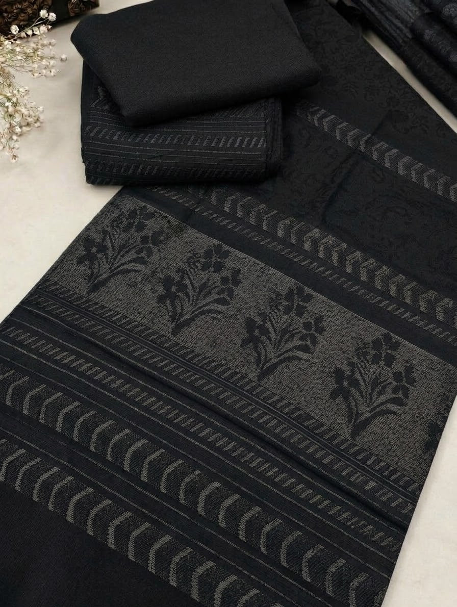 3-PC MOONLIGHT SIGNATURE WITH VELVET JACQUARD SHAWL [JUT BLACK]
