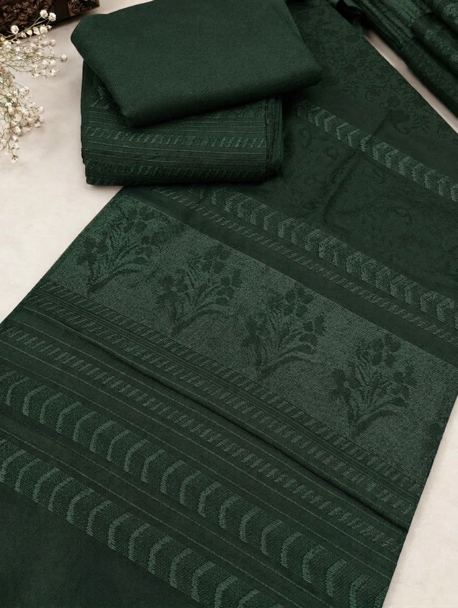 3-PC MOONLIGHT SIGNATURE WITH VELVET JACQUARD SHAWL [BOTTLE GREEN]