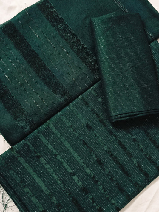 3PC - ALPINE CHAMKI ZARI VELVET MARINA MOST DEMANDING WINTER COLLECTION [BOTTLE GREEN COLOR]