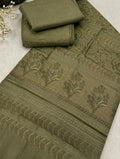 3-PC MOONLIGHT SIGNATURE WITH VELVET JACQUARD SHAWL [MUD GREEN]
