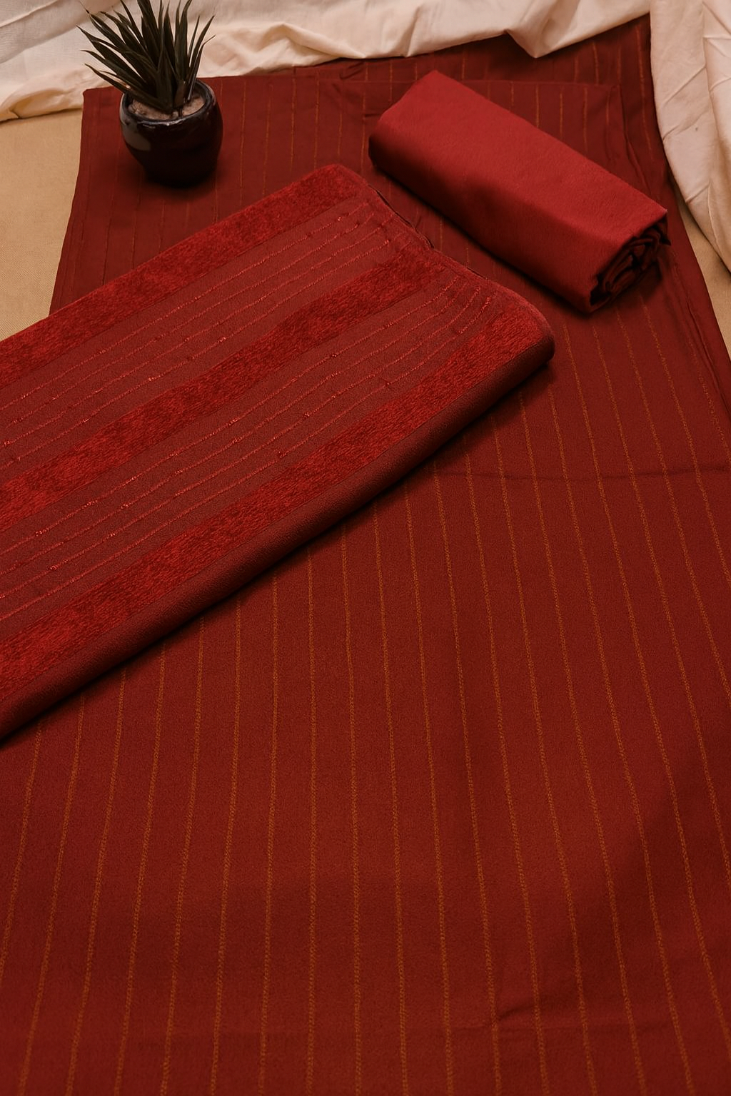 3PC ALPINE VELVET MARINA (|) VERTICAL LINE (DARK MAHROON)