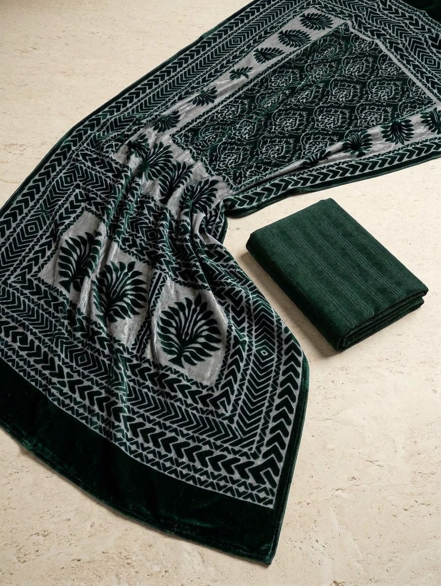 3-PC Exclusive Palachi Shawl Winter Edition [Bottle Green]
