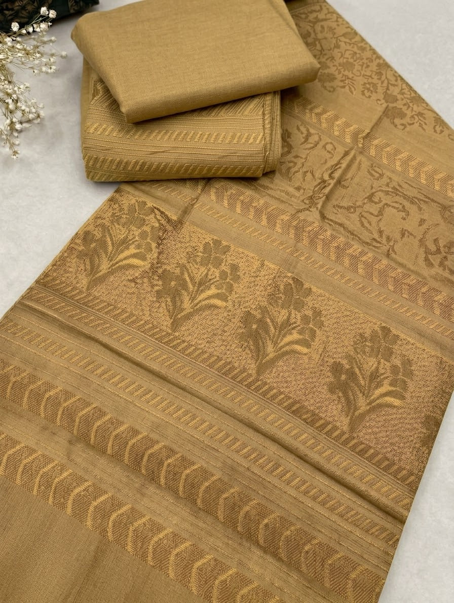 3-PC MOONLIGHT SIGNATURE WITH VELVET JACQUARD SHAWL [ROYAL MUSTARD]