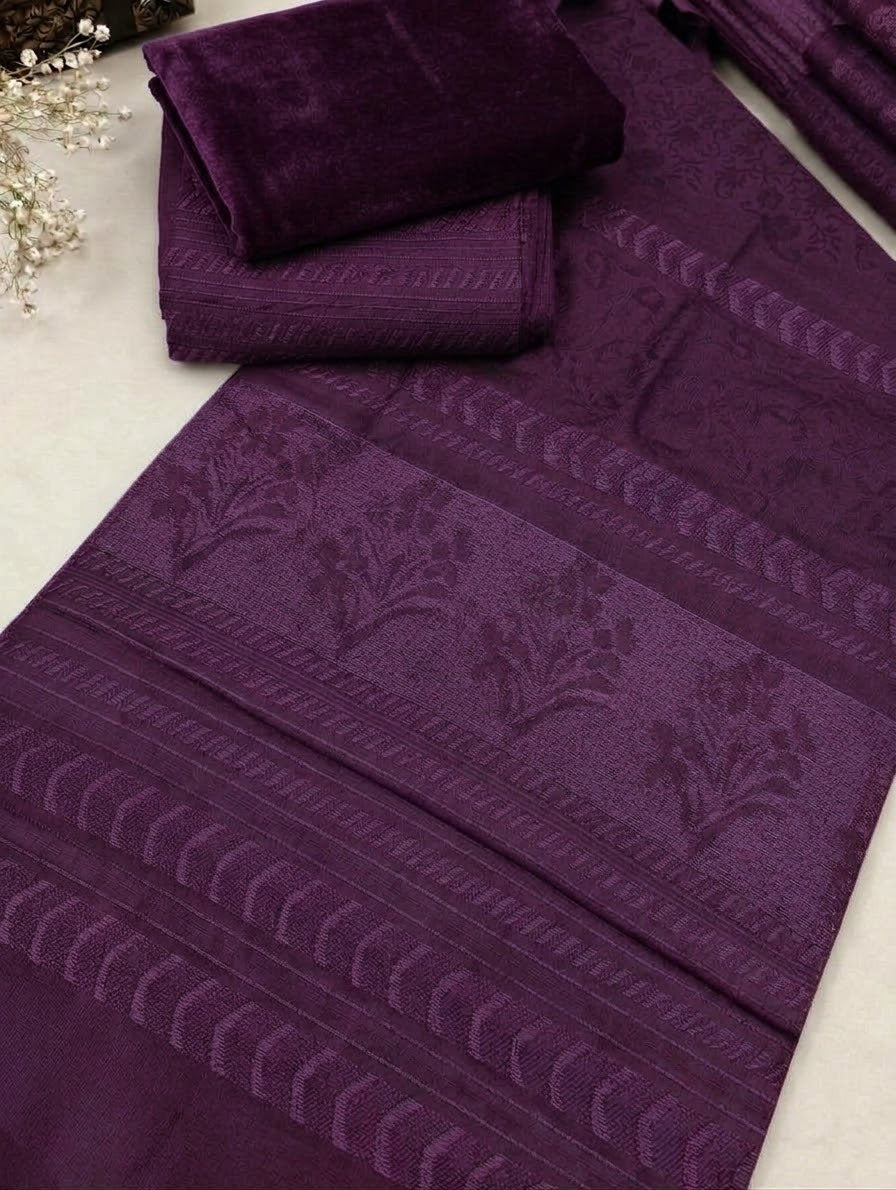 3-PC MOONLIGHT SIGNATURE WITH VELVET JACQUARD SHAWL [PLUM COLOR]